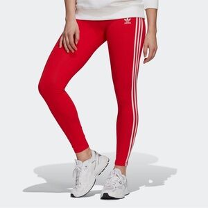 Adidas Red Leggings with White Stripes